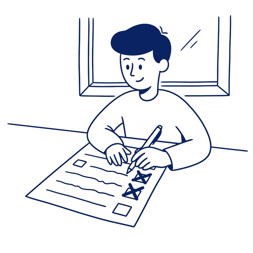 Illustration of man completing form.