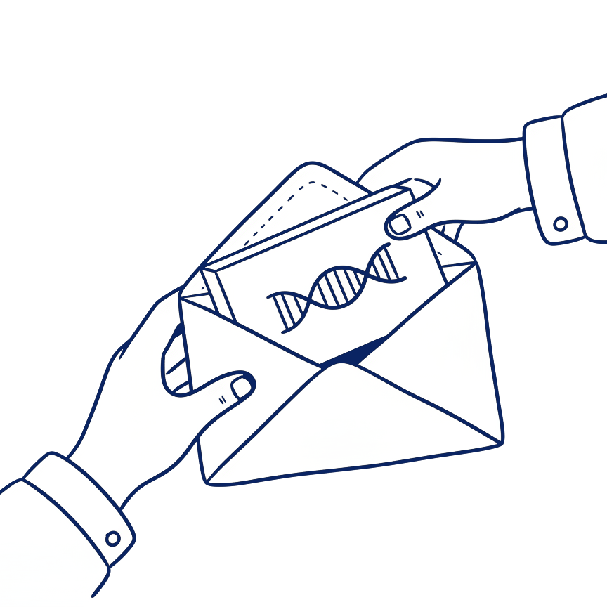 Illustration of person placing DNA information into envelope.
